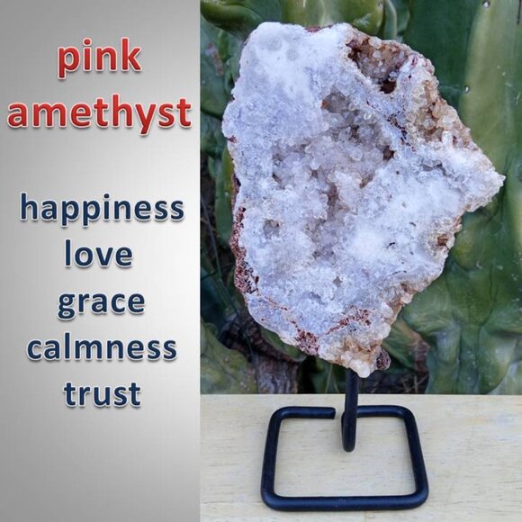 PINK AMETHYST on stand stone rock crystal 03 Calmness : trust : happiness